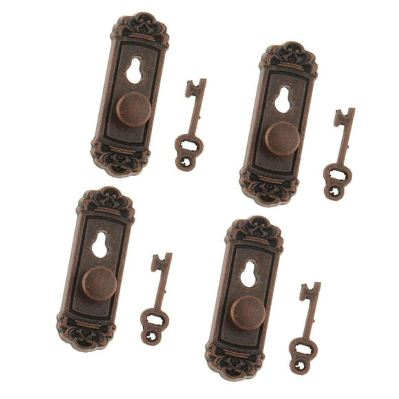 Accesorios en miniatura de - 4 pes de manijas de pomo de puerta con llaves - vintage - pa adorno de habitación de 1 CUTICAT Cerradura y llave para casa de muñecas