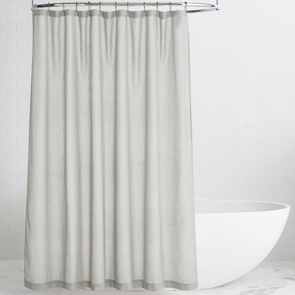 NICETOWN Linen Shower Curtain Semi Sheer Button Hole Half Privacy Quick Dry Shower Curtains for Bathroom, Grey, 72"x84", Hooks Included