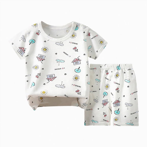 enyan Toddler Baby Boy Girl Summer Clothes Set Letter Print Crew Neck Short Sleeve T-Shirts Elastic Waist Shorts 2Pcs Outfits Toddler Clothes Boy Girl White,3-6 Months