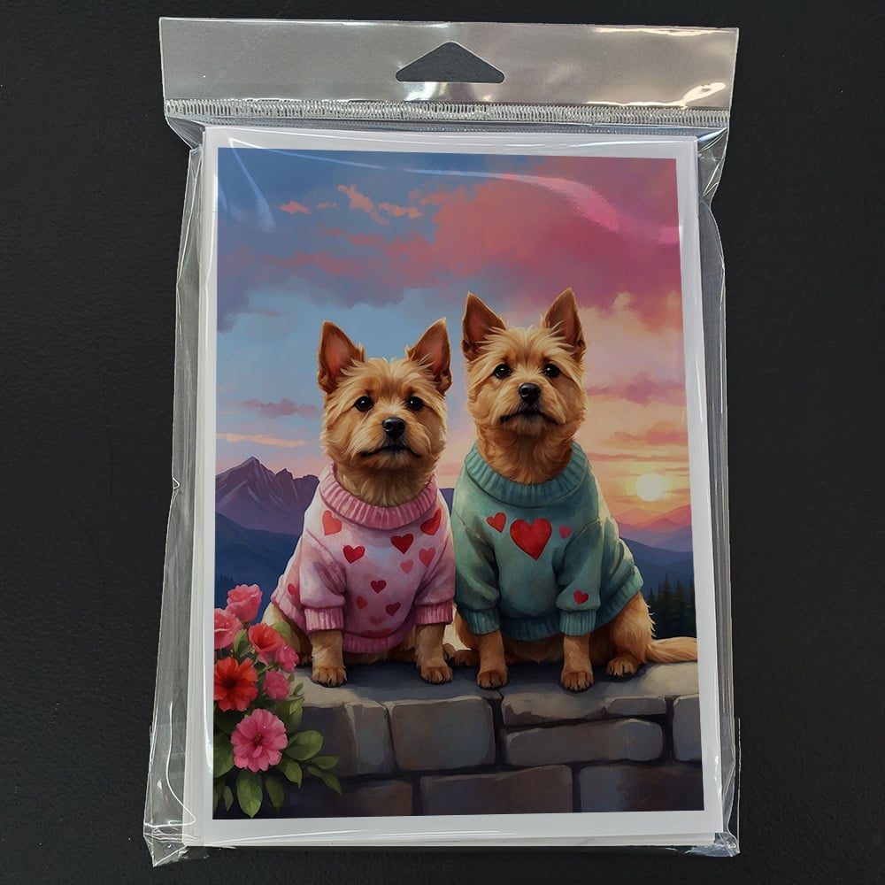 Norwich Terrier Two Hearts Greeting Cards Pack of 8 7 in x 5 in