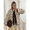 thumbnail image 4 of Womens Floral Print -Y Fleece Jacket Button Winter Teddy Fleece Jacket Casual Faux Fur Outwear Brown M, 4 of 5