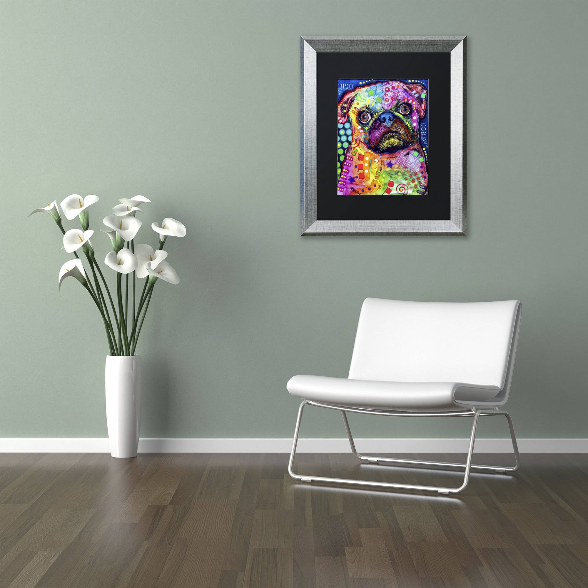 Trademark Fine Art "Pug 92309" Canvas Art by Dean Russo, Black Matte, Silver Frame