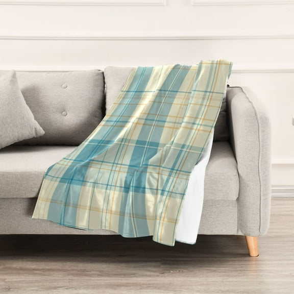 Blue Plaid Pattern Throw Blanket 60" x 90" Soft and Warm Blankets for Couch Sofa and Bed