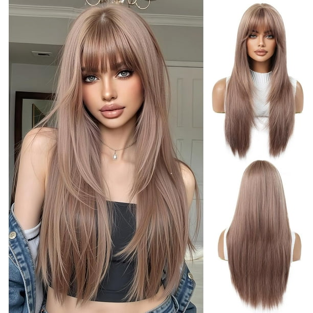 Yanonmyfd Black Wigs for Women Long Wig with Bangs Natural Straight Wigs Synthetic Hair Heat Resistant Wigs for Daily Party Cosplay Wear