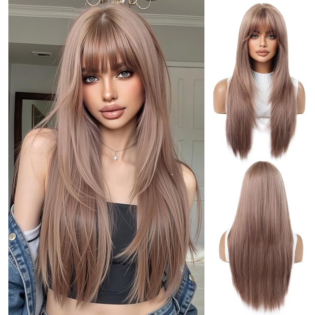 Yanonmyfd Black Wigs for Women Long Wig with Bangs Natural Straight Wigs Synthetic Hair Heat Resistant Wigs for Daily Party Cosplay Wear