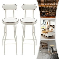 2 Pack Folding Stool, 25.6 Inch Leather Padded Folding Bar Stools with Backrest, Portable Metal Foldable Stools for Kitchen, Camping, Office, Cafe & Home (Black)