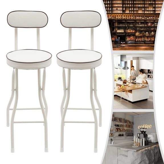 2 Pack Folding Stool, 25.6 Inch Leather Padded Folding Bar Stools with Backrest, Portable Metal Foldable Stools for Kitchen, Camping, Office, Cafe & Home (Black)