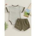 thumbnail image 4 of Hirigin Newborn Baby Boy Summer Clothes Set Stripe Button Short Sleeve Romper Bodysuit Shorts Set 0 3 6 12 18 Months Soft Waffle Outfit, 4 of 8
