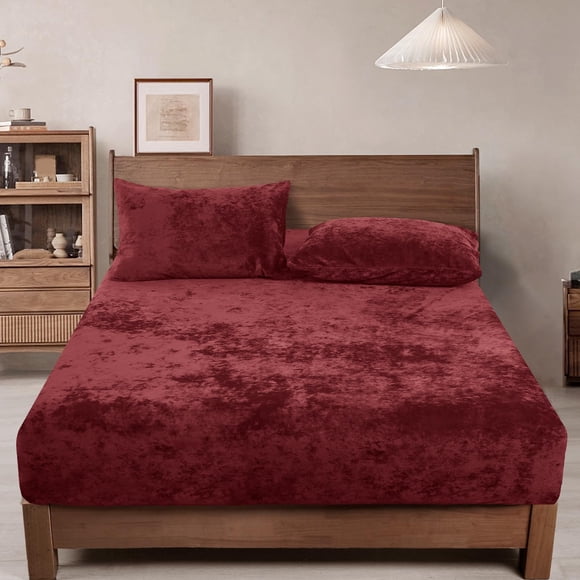 Sábana Ajustable PHF Queen de Terciopelo Suave con Bolsillo Profundo 40cm Rojo Vino