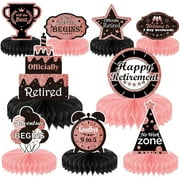 9PCS Rose Gold Retirement Party Decorations - Honeycomb Glitter Table Centerpiece Toppers for Happy Celebration Supplies for Women