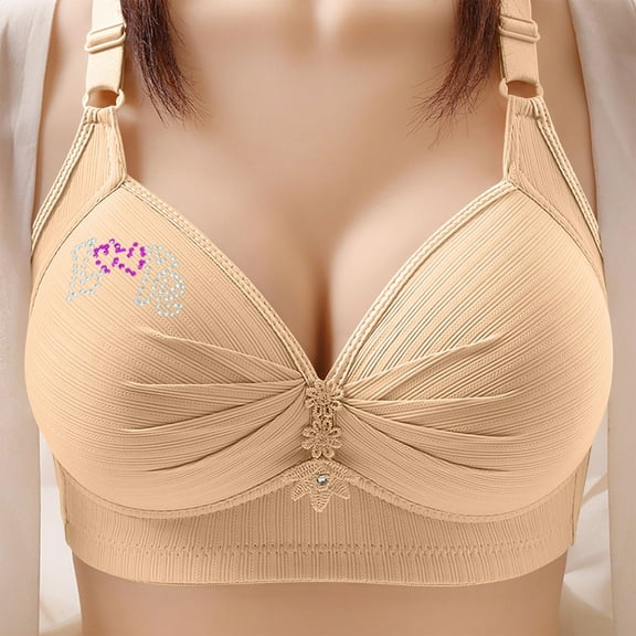 Loopsun Womens Bra Plus Size, Bras for Women, Woman's Printing Breathable Gathered Together Large Size Daily Bra Underwear No Rims Beige S