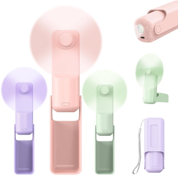 Ventiladores de mano VansMago, 3 unidades, recargables con USB-C de 10 horas, morado, rosa y verde
