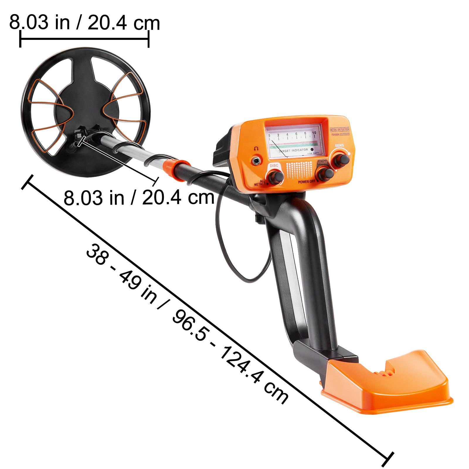 8-Inch Professional Metal Detector with LCD Display, 2 Detection Modes, IP68 Waterproof Coil, Adjustable 38-49" Handle, Headphone & Shovel Included