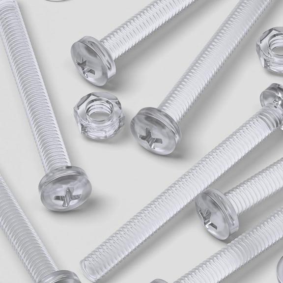 Pack of 60 Transparent Clear Plastic, Pan Head, M4 x 40mm Nuts & Bolts, Washers -Acrylic Plastic Screws, (5/32 x 1 37/64 in)