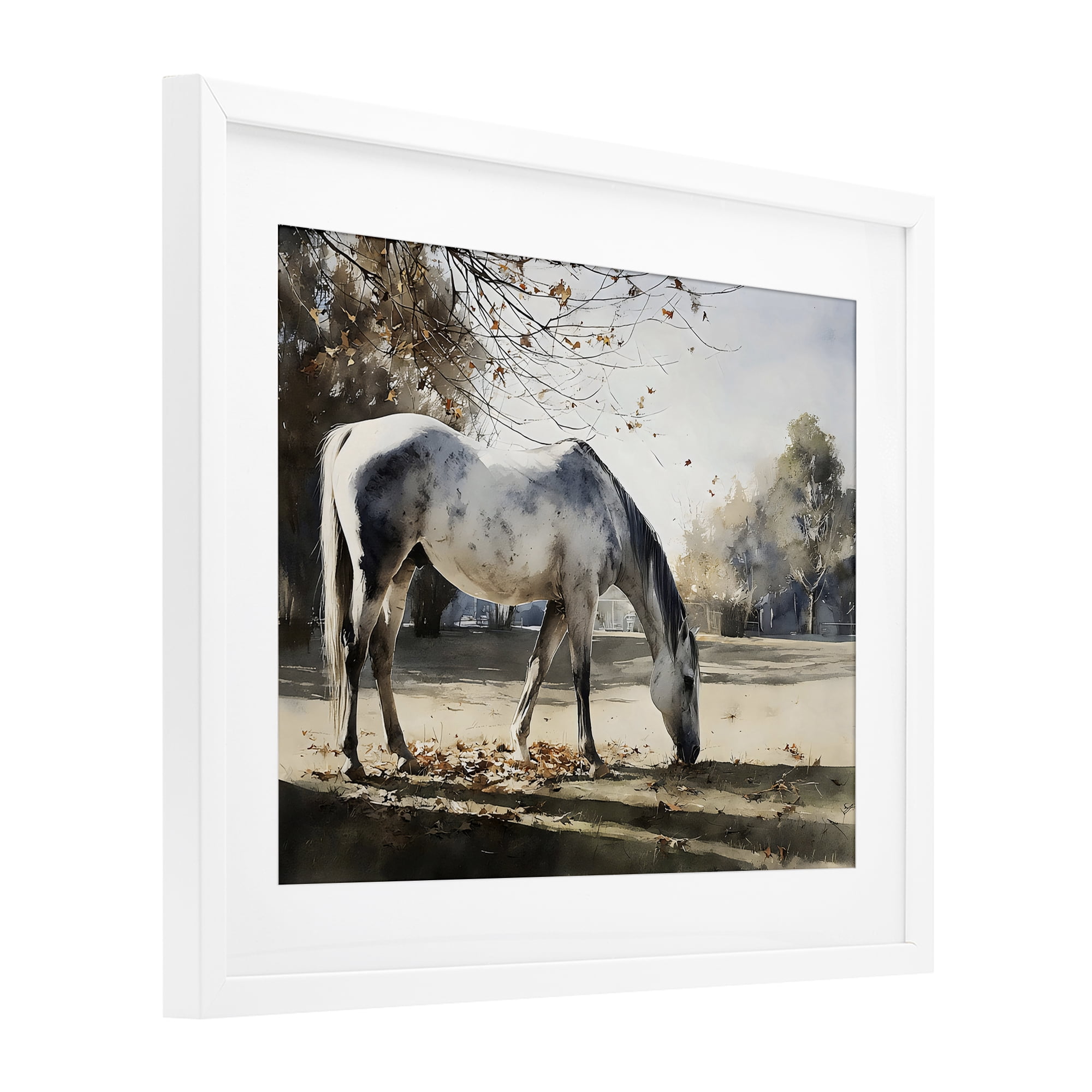 Stupell Industries Grey & White Mare Grazing White Framed Print Under Glass, design by Franklyn Gregory