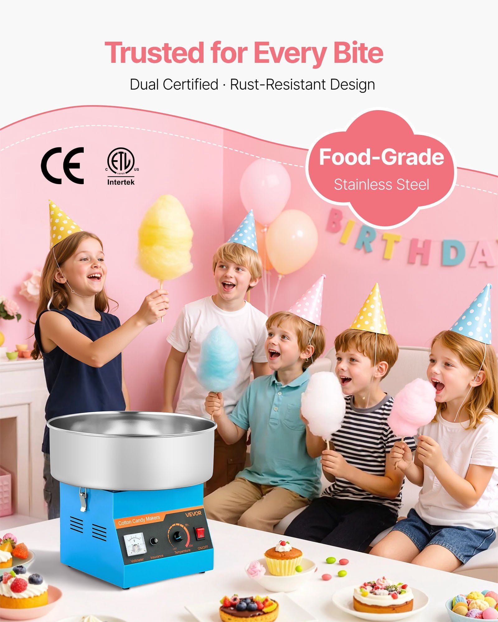 Electric Cotton Candy Machine, 1000W with 15" Bowl & Scoop, Perfect for Home and Parties