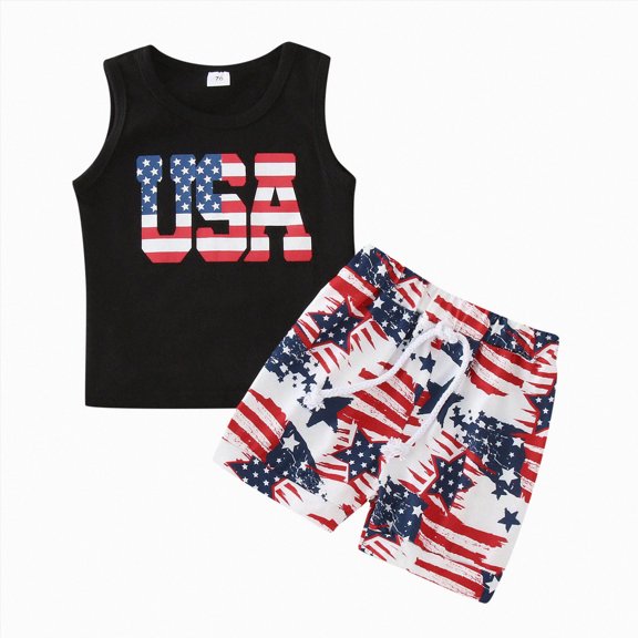 Toddler Outfits for Boys Letter Print Tank Top and Comfy Drawstring Shorts Set Cute 4th of July Summer Clothes