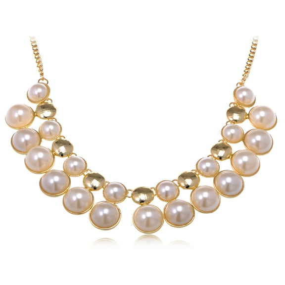 Cluster Style Golden Toned Enamel And Faux Pearl Adjustable Formal Necklace