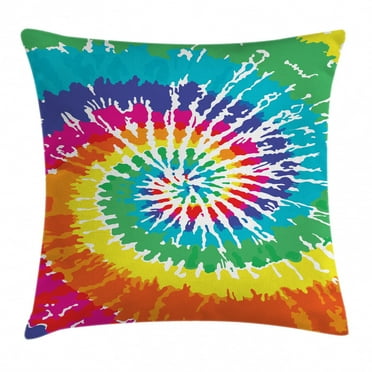 Tie Dye Decor Throw Pillow Cushion Cover, Digital Spiral Vortex Vibrant Rainbow Colored Sixties Ikat Psychedelic Pattern, Decorative Square Accent Pillow Case, 18 X 18 Inches, Multi, by Ambesonne