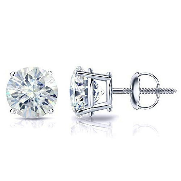 Platinum Round Moissanite Stud Earrings (1ct TGW, 5mm, J-K) 4-Prong Set, Screw-Back by Diamond Wish