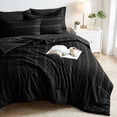 thumbnail image 4 of DHOLE Queen Size 7-Piece Bed in a Bag Comforter Set – Boho Tufted Shabby Chic Bedding, Ultra Soft Microfiber All-Season Vintage Farmhouse Duvet Cover Set with Pillow Shams - Black, 4 of 12