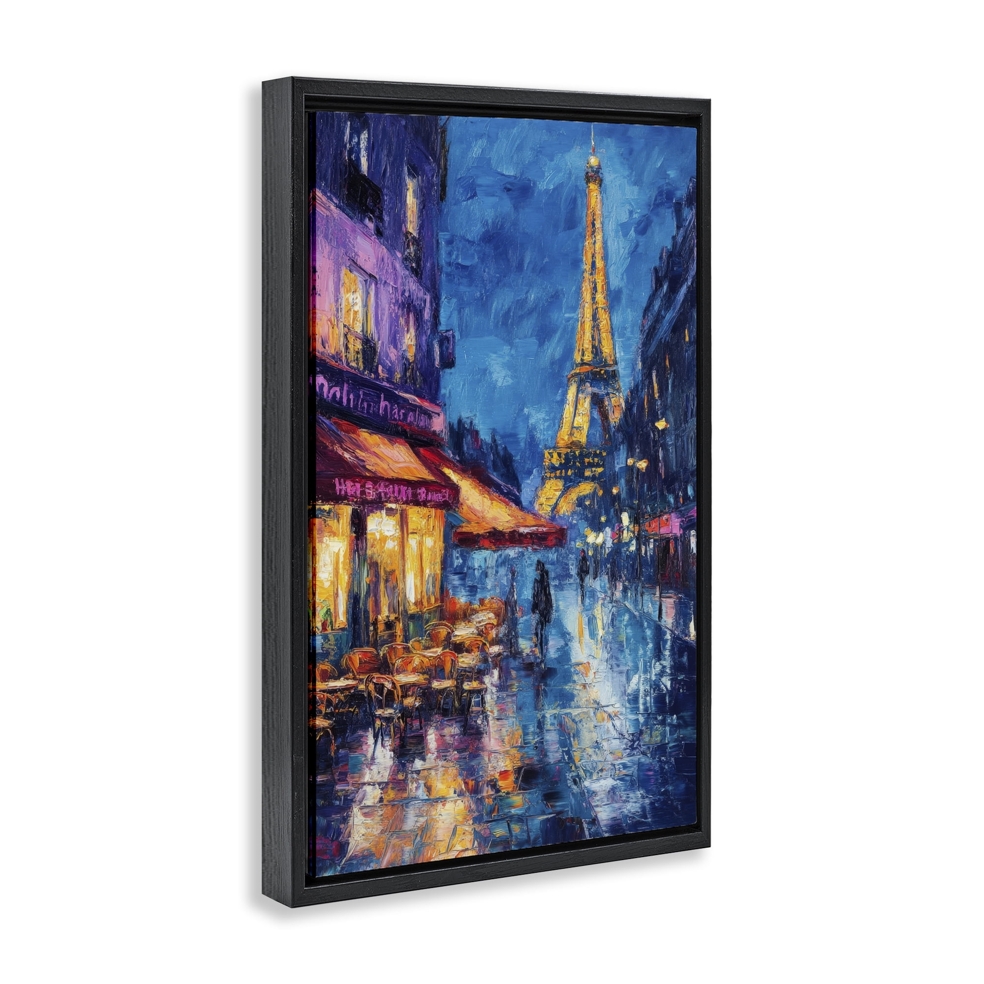 Stupell Industries Dusk Paris Street Scene Black Framed Floater Canvas Wall Art, design by Petal Prints Design