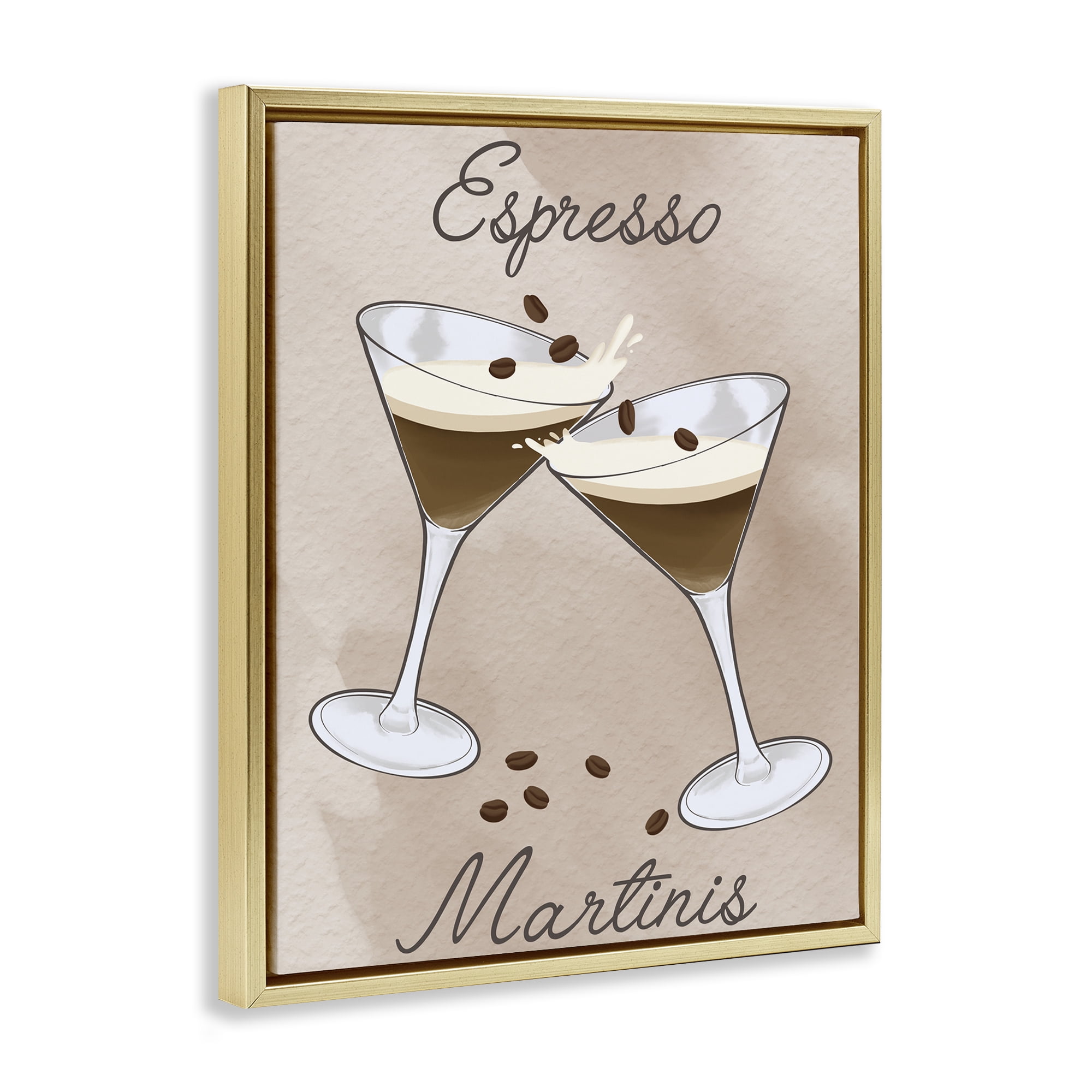 Stupell Industries Cheers Espresso Martinis Gold Framed Floater Canvas Wall Art, design by Marcus Prime