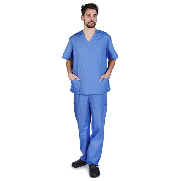 Natural Uniforms Men Scrub Set, Men Medical Uniforms 102 (Ceil Blue, Large)