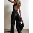 thumbnail image 5 of Women High Waist Splicing Pu Leather Pants Front Zip Vintage Pencil Pants Black S, 5 of 10