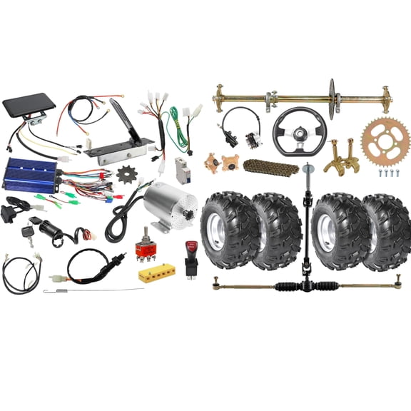 32" Go Kart ATV Rear Live Axle Assembly Kit Shaft & 72V 3000W Brushless Electric Motor Kit & 18x9.50-8 Wheels Tires for DIY Parts Upgrade 4 Wheelers Drift Trike Quad Buggy Golf Cart