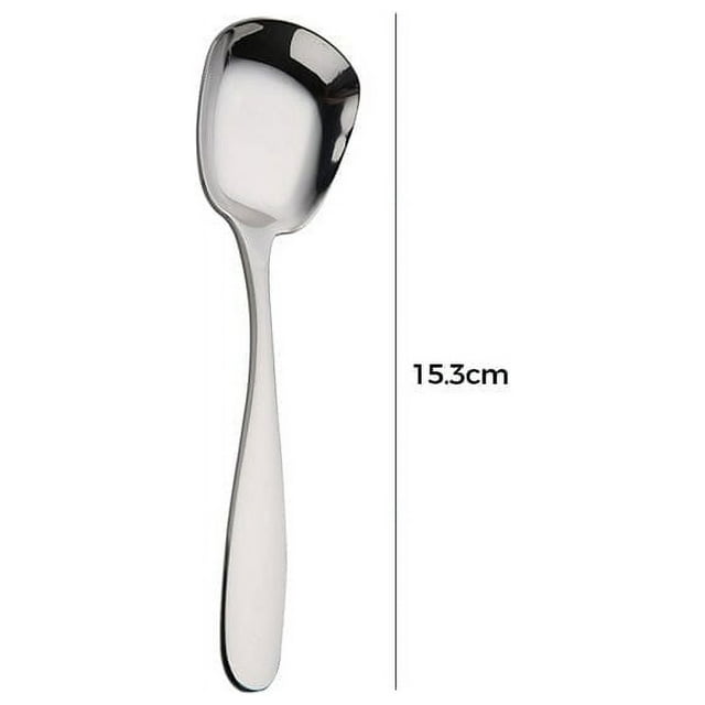 Stainless Steel Spoon Square Flat Bottom Spoon Creative Dessert Spoon Rice Spoon