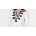 thumbnail image 2 of Charter Club Women's Linen Embroidered Split Neck Tunic White Size Small, 2 of 3