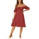 thumbnail image 1 of Vestido midi de línea A con escote en forma de corazón y mangas abullonadas de INSPIRE CHIC para mujer, verano, rojo L, 1 of 6