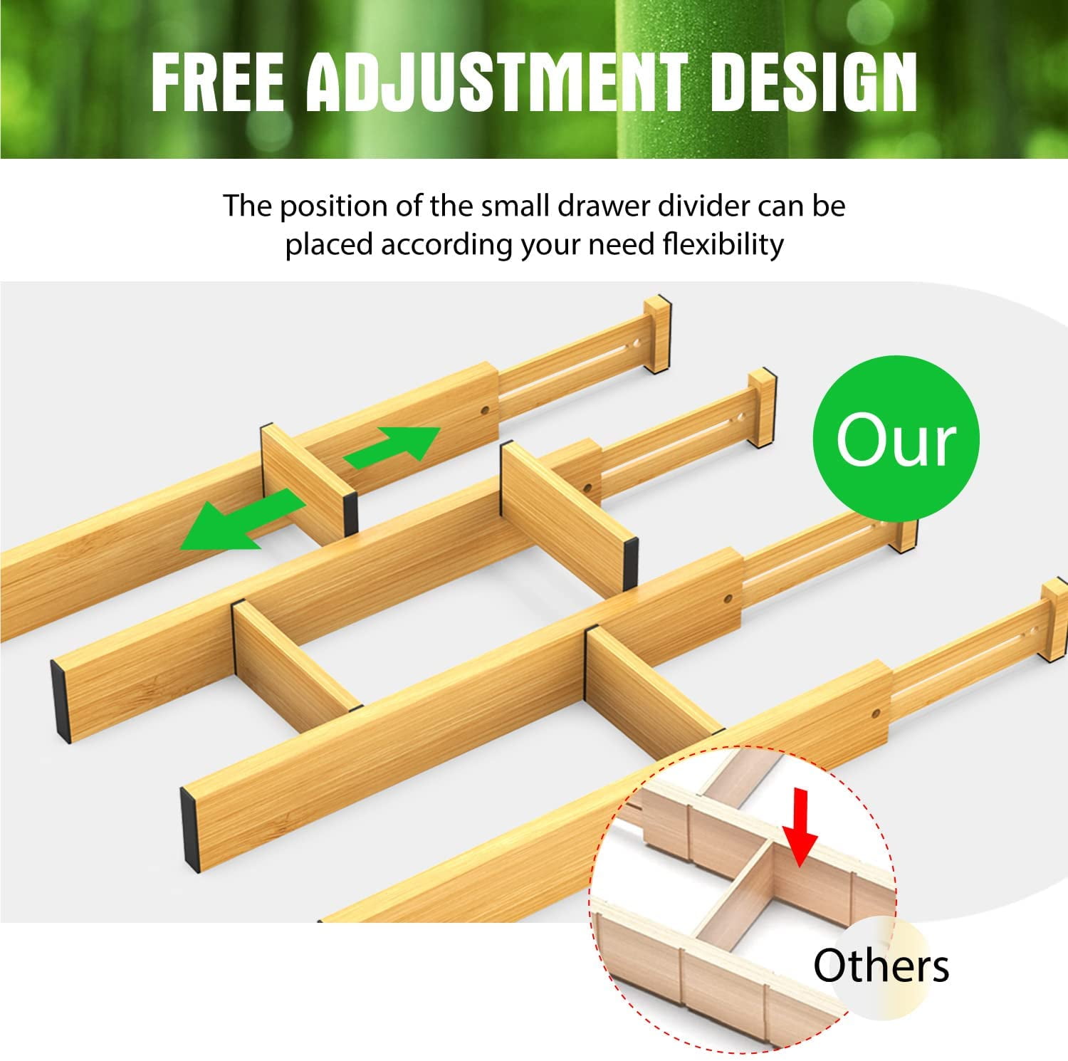 Buy ANTOWIN Bamboo Drawer Dividers Organizers, Expandable Drawer Separators Splitter,17-22 Inches Long Adjustable Spring-loaded Organizer For Large Utensil, Clothes, Tools Drawers (4+4) Online At Seychelles
