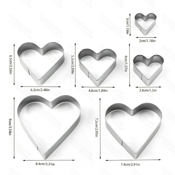 GYTY 6pcs Heart-Shaped Stainless Steel Mold Set for Mousse, Desserts, Cookies, Omelets & Fruit - Versatile Baking Tools for Valentine's, Mother's Day & All Occasions, Baking Accessories
