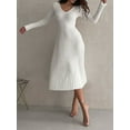 thumbnail image 2 of KelaJuan Women Autumn Winter Sexy Elegant Sweater Dress Long Sleeve V Neck Ribbed Knit Midi Party Dress, 2 of 6