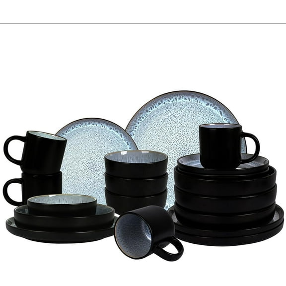Euro-Nordic Stoneware 20pc Dinnerware Set, Reactive Glaze Bubble Frost