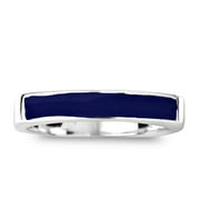 AERAVIDA Rectangular Bar Blue Lapis Stone Inlay Sterling Silver Ring-9