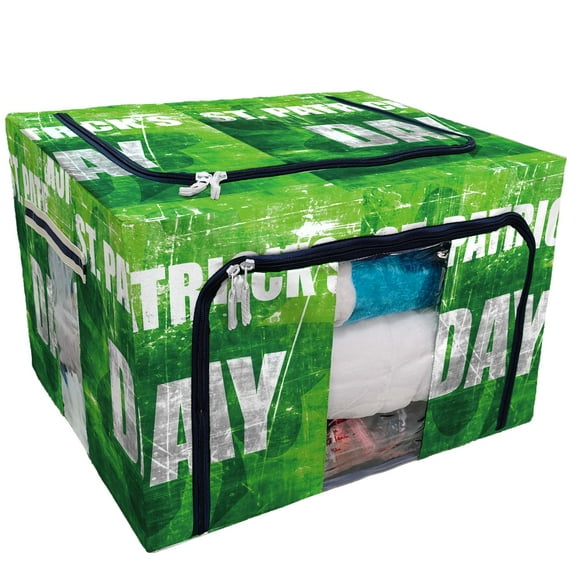 ECZJNT St patrick's day Storage Bag Clear Window Storage Bins Boxes Large Capacity Foldable Stackable Organizer With Steel Metal Frame For Bedding,Clothes,Closets, Bedrooms