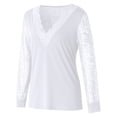 thumbnail image 5 of Womens Lace Splcing Tops Deep V Neck Hollow Out Long Sleeve Tunic Shirts Solid Color Casual Loose Plus Size Blouses(X-Large,White), 5 of 5