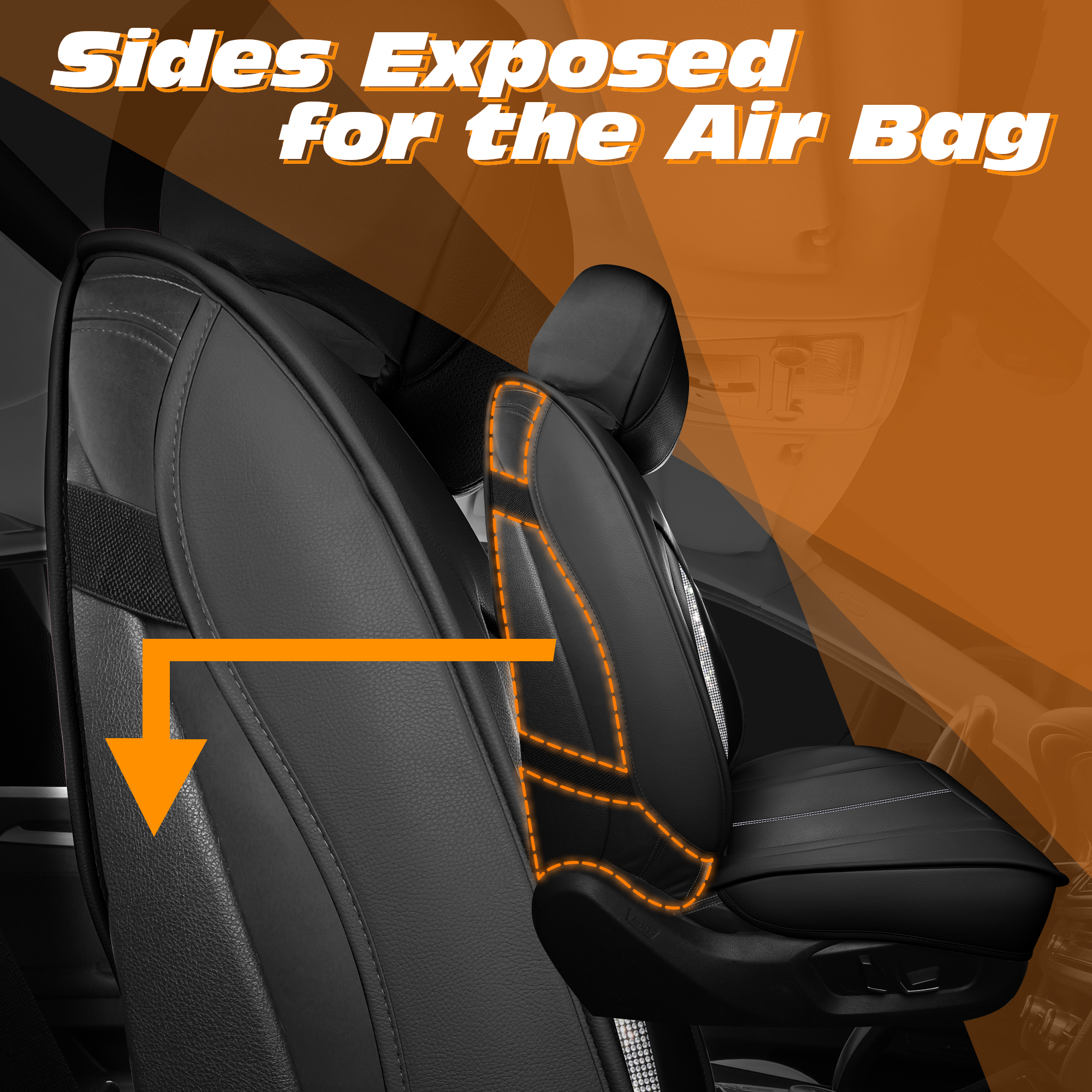 Premium Full Car Seat Covers for 5 Seats with Black Crystal Accents, High-Value Luxury Auto Interior Refresh Kit, Universal Fit for Cars SUVs Trucks