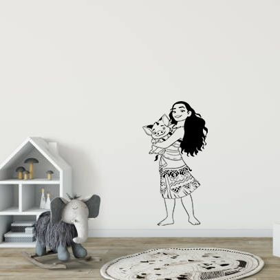 Moana Pet Pig Pua Disney Princess Character Cartoon Wall Sticker Art Decal For Girls Boys Room Bedroom Nursery Kindergarten House Fun Home Decor Stickers Wall Art Vinyl Decoration Size 10x8 Inch