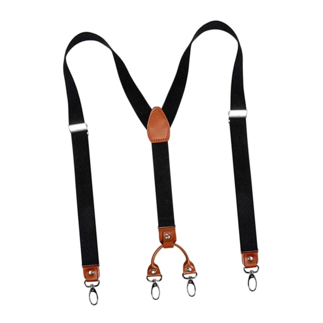 Tirantes ajustables para hombre, estilo casual, con 4 ganchos giratorios para camisas y eventos formales. Negro