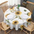thumbnail image 3 of White Daisy Green Leaf Sunflower Pattern Round Tablecloth 60"x60",Wrinkle Wipeable Table Cloth for Kitchen Dining Room Picnic Patio Party, 3 of 6
