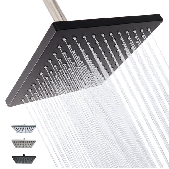 High Pressure Rainfall Shower Head Matte Black Single Function Easy to Clean 8" Face