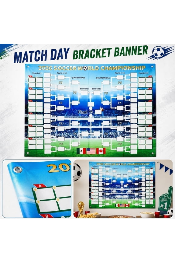 2026 Soccer World Championship Bracket Banner, Large Tournament Schedule Wall Chart, Polyester Match Day Bracket Flag for Game Day Watch Parties, Man Cave, Bar Decor