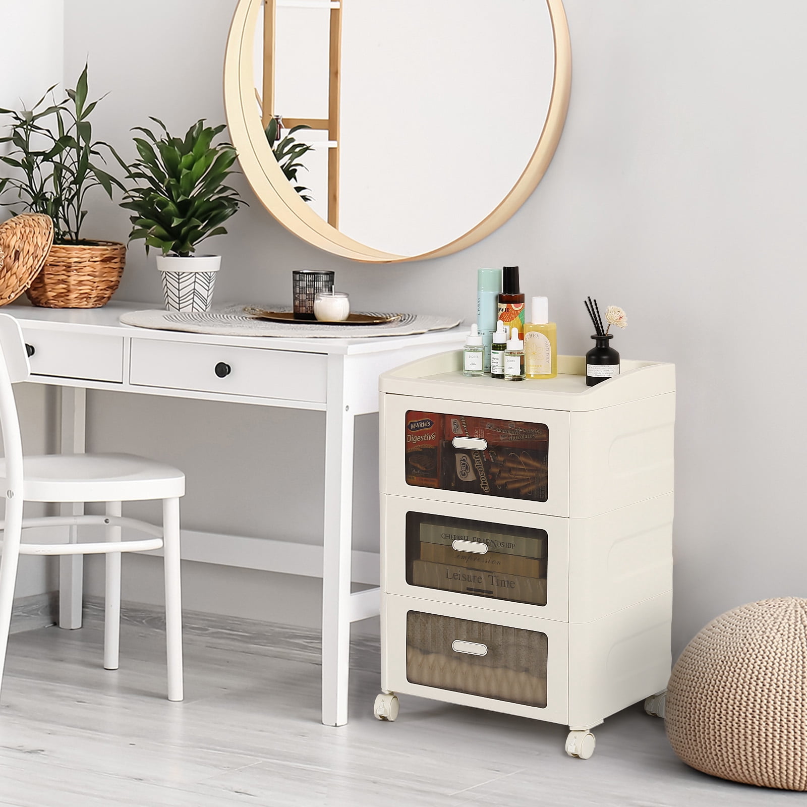Oumilen Modern Adult Nightstand with 3 Drawers, White