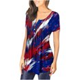 thumbnail image 5 of Red White and Blue Womens Blouses Women Shirts Fourth of July Shirt for Women Memorial Day Women Shirts Womens Summer Casual V-Neck Hide Belly Short Sleeved Tunic Blouses, 5 of 6