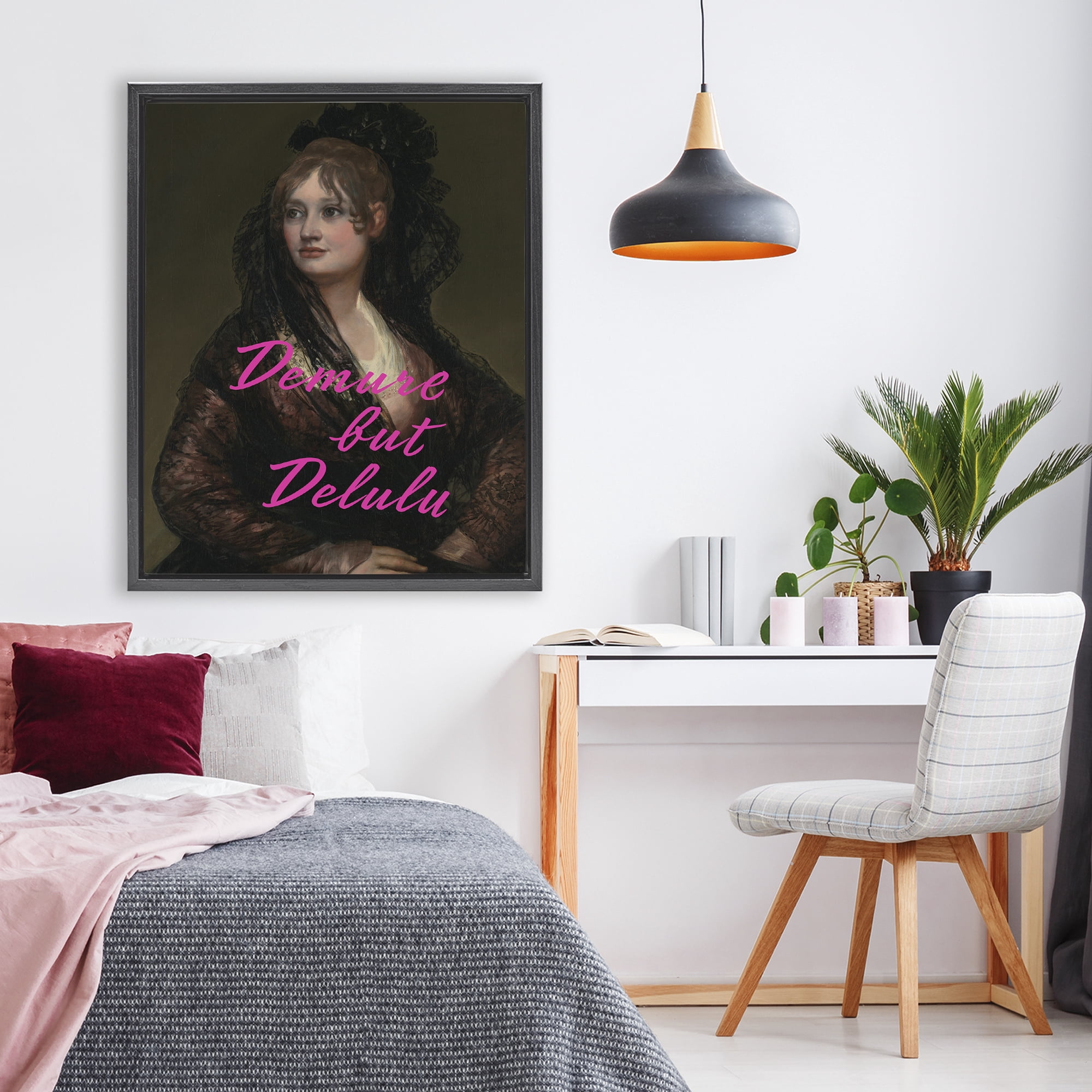 Stupell Industries Iconic Demure But Delulu Black Framed Floater Canvas Wall Art, design by Grotto Studios