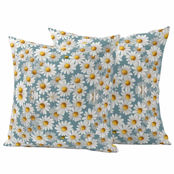 2 Pack Outdoor Waterproof Throw Pillow Covers,White Daisy Summer Watercolor Flower Decorative Square Patio Pillowcases for Chair Couch Sofa 16x16in
